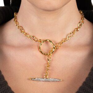 Alexis Bittar Solanales Gold Crystal Toggle Necklace New with Pouch